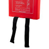 Red ultrafire fire blanket case shown angled with two black pull straps hanging down
