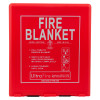 Red case showing the front of an ultrafire fire blanket with instructions and branding on the cover