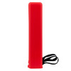 Side view of the red case of the ultrafire fire blanket with black straps visible at the base