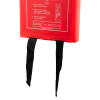 Ultrafire fire blanket angled showing black pull tabs hanging from the red plastic case