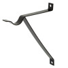 angled view of a black metal fire bucket bracket with two mounting holes at each end