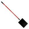 angled view of the wild fire beater showing a red handle and a flat black beating surface