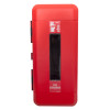 Front view of a firechief cabinet 6 kg ltr extinguisher in red with a clear window and labelled panels