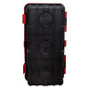 back of firechief cabinet 9 kg ltr extinguisher showing black and red structured surface