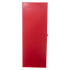 side view of a red metal document cabinet key lock showing a plain door with a small lock on the side