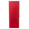 Side view of a red metal document cabinet hasp lock showing its smooth red surface and edge