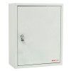 white metal document cabinet front with a lock and plain smooth door shown against a white background