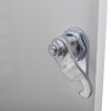 white metal document cabinet hasp lock showing the inside lock mechanism attached to a metal surface