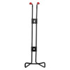 Front view of a black 600g powder extinguisher bracket with red end caps on a white background