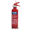 Red firechief 600g powder fire extinguisher with pressure gauge and metal bracket at base