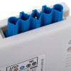 Close up of the blue control unit connector on the firechief kitchen stove guard showing connector ports and pins