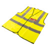 Part of the basic fire warden kit showing a hi vis yellow vest with reflective stripes and a fire warden patch