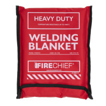 Red Hsfwbh101 Heavy Duty Welding Blanket 1X1 Front with black trim and white printed text and logos