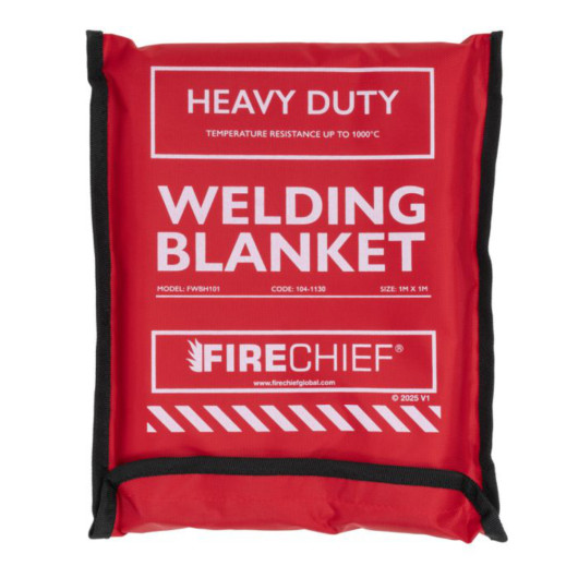 Red Hsfwbh101 Heavy Duty Welding Blanket 1X1 Front with black trim and white printed text and logos