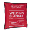 Red heavy duty welding blanket folded and packaged with white text and black edges showing model Hsfwbh203 Heavy Duty Welding Blankets 2X3 Side