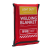 Red folded Hsfwbl101 Light Duty Welding Blanket 1X1 Side with black edges and white and yellow text on the front