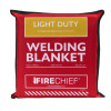 Red pouch packaging of Hsfwbl203 Light Duty Welding Blanket 2X3 Front with white and yellow text and black trim edges