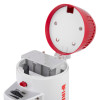 mini megaphone with the battery compartment open showing empty battery slots and red cover flipped up