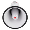 Side view of a mini megaphone showing the mouthpiece and flared horn with a black rim and red logo inside