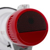 Close up of the red speaker front on a mini megaphone showing the grille and volume controls