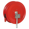 Back view of 19mm fixed automatic hose reel with hose showing the red reel casing and metal mounting bracket