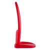 Side view of red single stand red showing its curved back and base