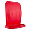angled view of a red double stand red showing its smooth surface and raised edges