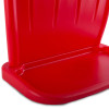 Close-up of the base of the red double stand red showing its smooth red surface and curved edges