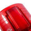 Closeup of the red strobe on a howler site alaert showing its smooth shiny surface and ridged design