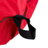 Close-up of a black hanging loop on a red hose reel cover