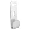 metal fire extinguisher j bracket shown from an angled view with two mounting holes and a curved hook at the base