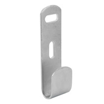 angled metal fire extinguisher j bracket with two mounting holes and curved hook section