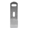 Front view of a metal fire extinguisher j bracket with two mounting holes and a curved bottom section