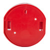 Back view of a red plastic break glass keybox showing mounting holes and attachment points