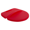 Red plastic fire lid shown from the front with a curved handle on top and a small cut-out on one side