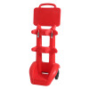 front view of a bright red firechief double trolley showing handle and wheels