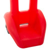 Bottom view of the red rotationally moulded double extinguisher trolley showing the base and part of the wheel mechanism