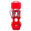 Front view of rotationally moulded double extinguisher trolley with two powder fire extinguishers attached