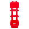 Front view of a red rotationally moulded double extinguisher trolley without extinguishers attached
