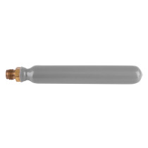 Front view of a co2 55g pvc coated cartridge showing the grey coated body and threaded brass end