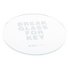 an angled view of a circular keybox replacement glass