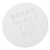 spare glass for keybox showing front view with raised text saying break glass for key