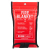 Front view of red firechief economy fire blanket packaging with white text and instructions