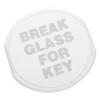 Front view of a spare plastic cover for keybox with the text break glass for key visible in bold letters