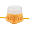 Close up of hispec site light linkable festoon kit 22m featuring a single light with orange housing and white diffuser dome