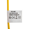 Label on hispec site light linkable festoon kit 22m showing voltage wattage and certification marks