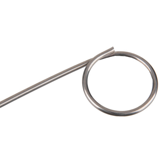 Closeup of a single metal safety pin from the standard fire extinguisher safety pins 50 pack showing the circular ring and straight pin end