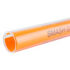 Close-up of the end of a panic bolt glass tube single in orange colour with visible text on the tube