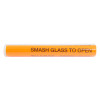 Front view of a panic bolt glass tube single with orange colour and black text visible on the surface