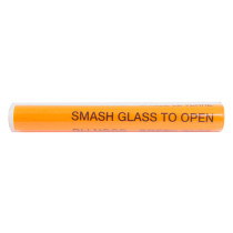 Front view of a panic bolt glass tube single with orange colour and black text visible on the surface